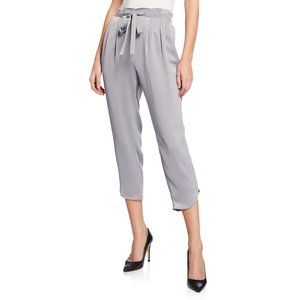 NWT Nanette Lepore Soft Pleated High-Waist Cropped Pants in Silver
